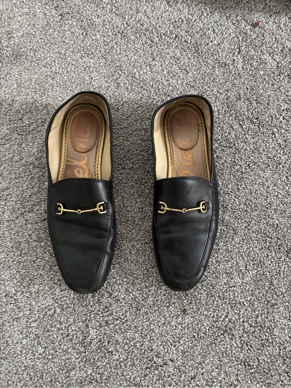 Sam Edelman Black Leather Women's Bit Loafers with Gold Hardware